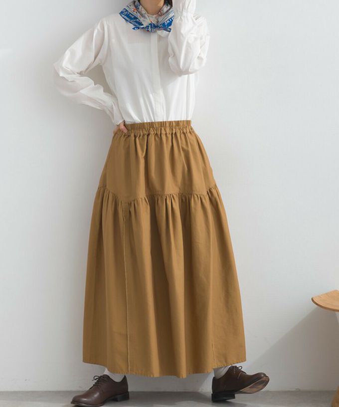 日本 Lupilien - 厚磅立體感線條澎澎長裙(附口袋)-焦糖棕