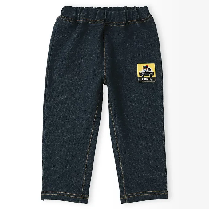 日本 ZOOLAND - 熊熊救援隊 警車標籤舒適牛仔長褲-熊熊口袋-黑