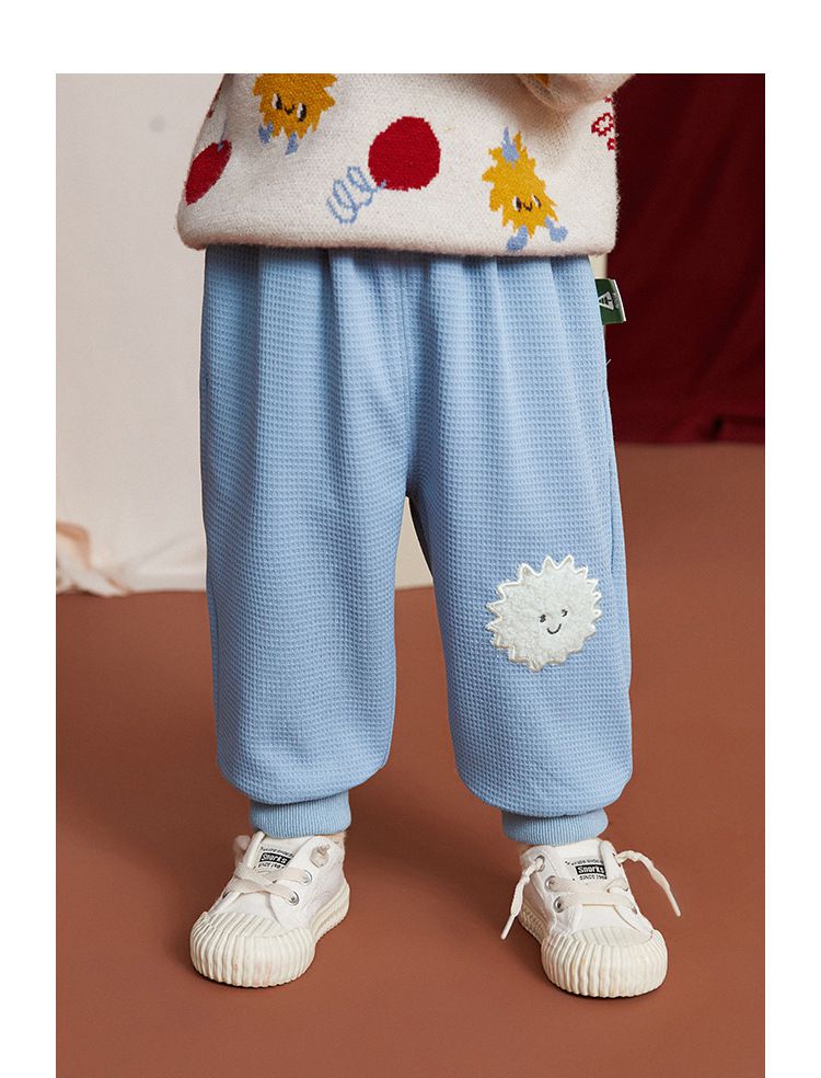 華夫格束口休閒長褲-雲朵-灰色