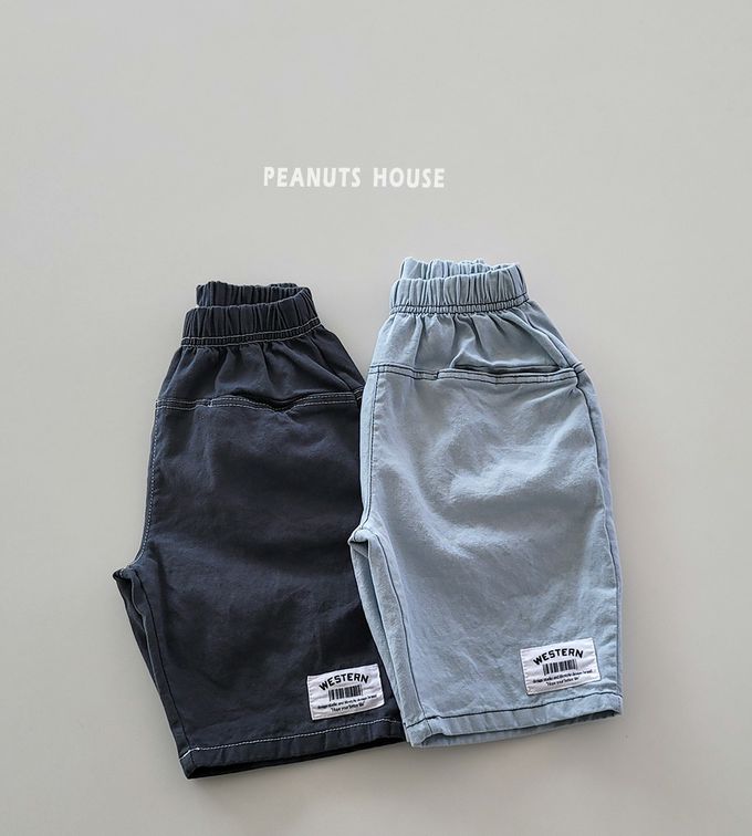 韓國 Peanuts House - 鬆緊腰百搭七分褲-淺藍