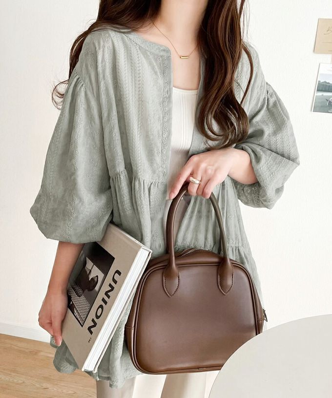 日本 Classical Elf - 3WAY刺繡雕花廓形短袖襯衫-摩卡