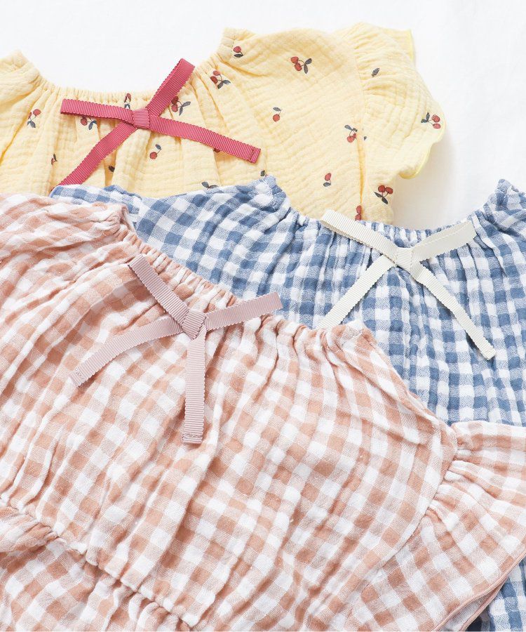 日本 apres les cours - 柔軟綿紗荷葉邊成套家居服-小花-黃