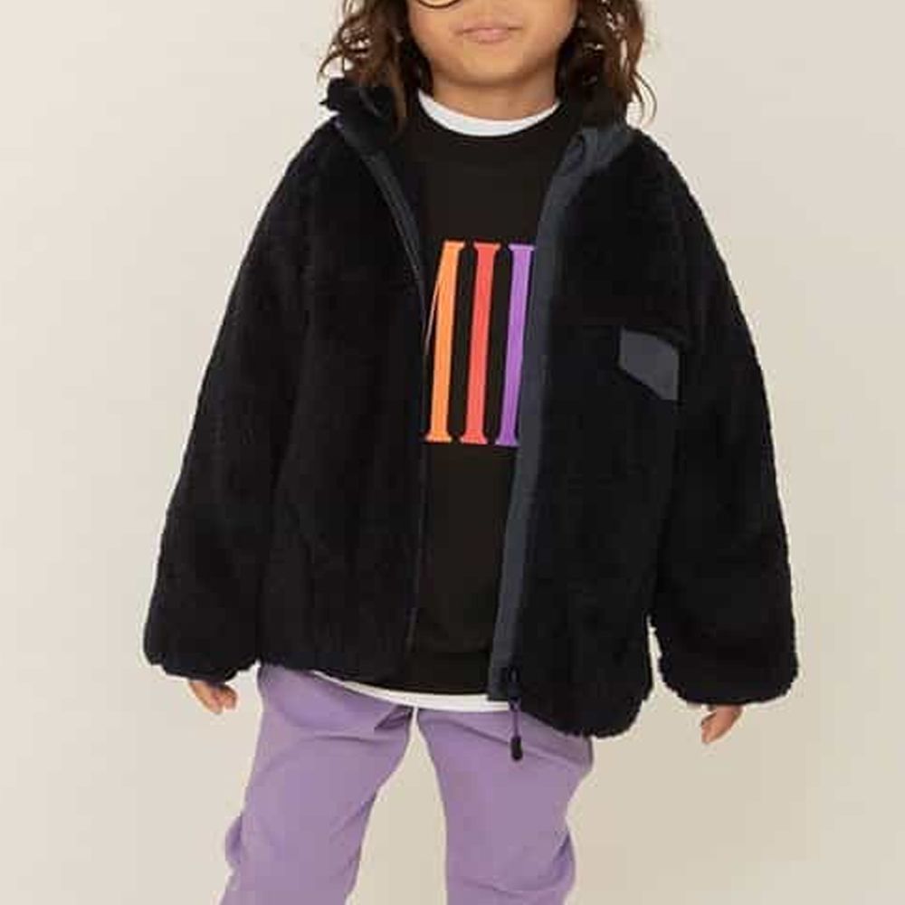 休閒保暖絨毛外套／夾克-素面-黑