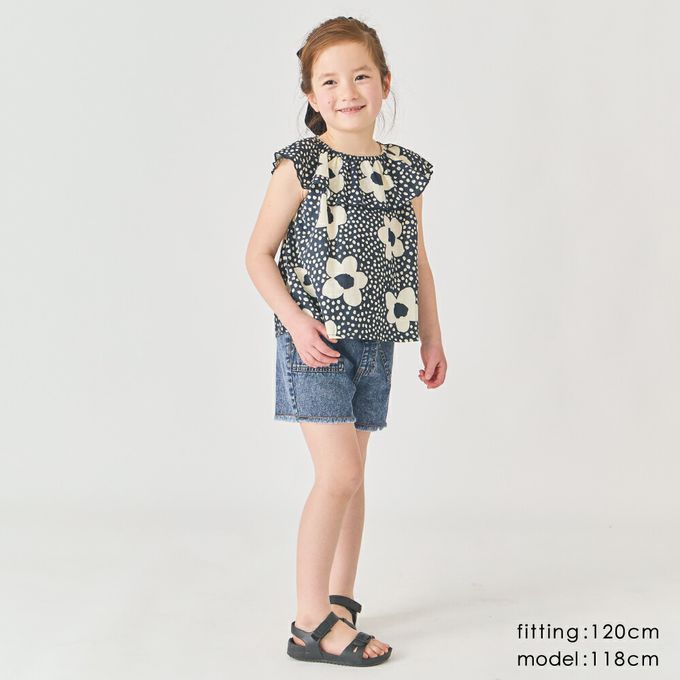 日本 evercloset - 100%棉 歐風荷葉領無袖背心-海軍藍