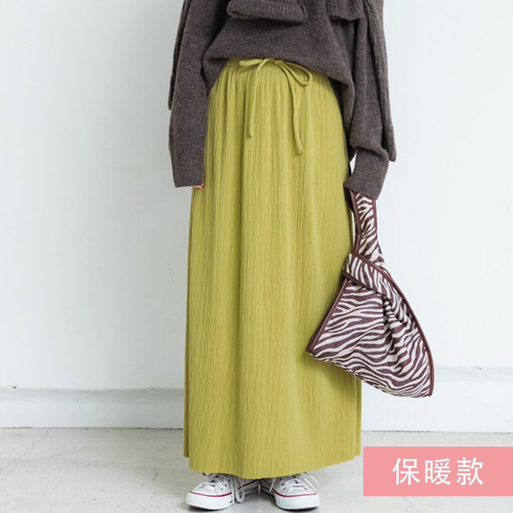 日本 COCA - [熱銷定番] 速乾垂墜彈性風琴長裙-保暖-綠
