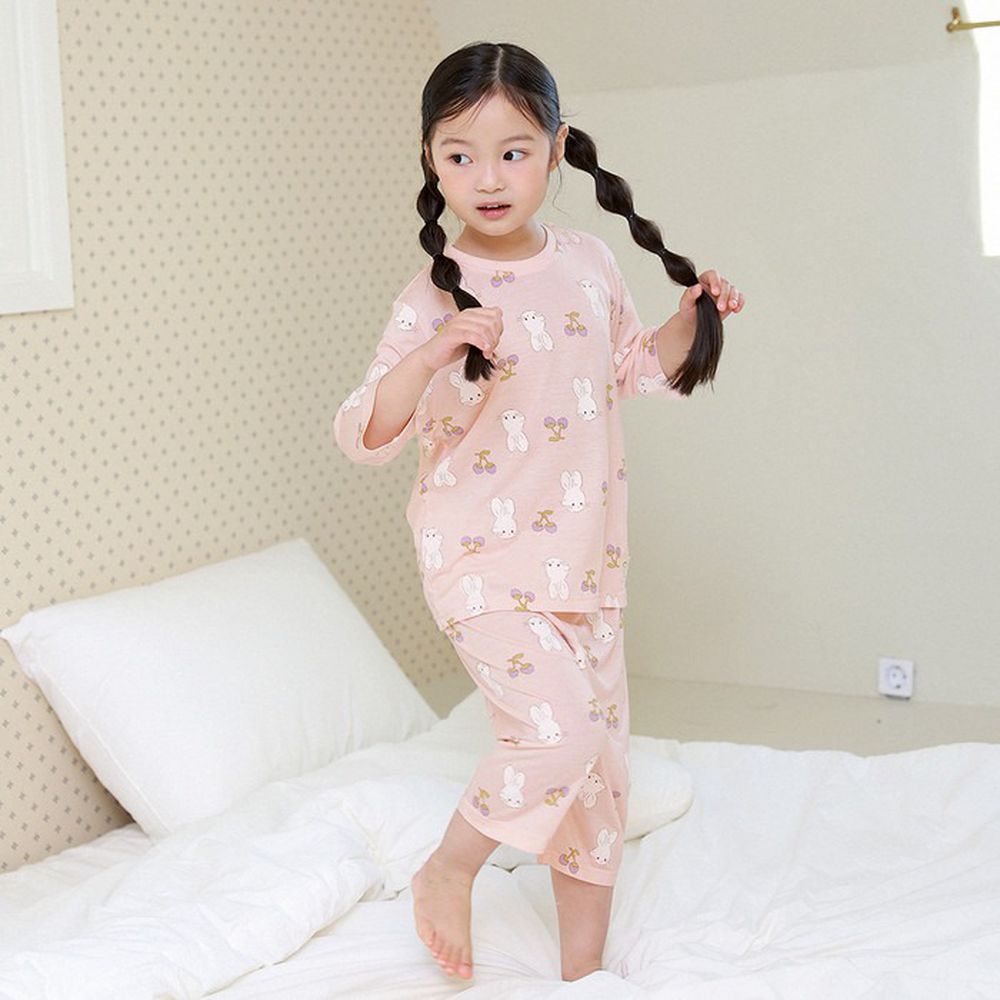 親膚莫代爾7分袖家居服/睡衣-莓果兔子-粉