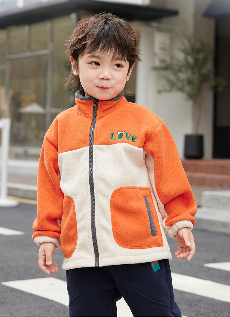 搖粒絨保暖兒童外套-LIVE-灰+杏