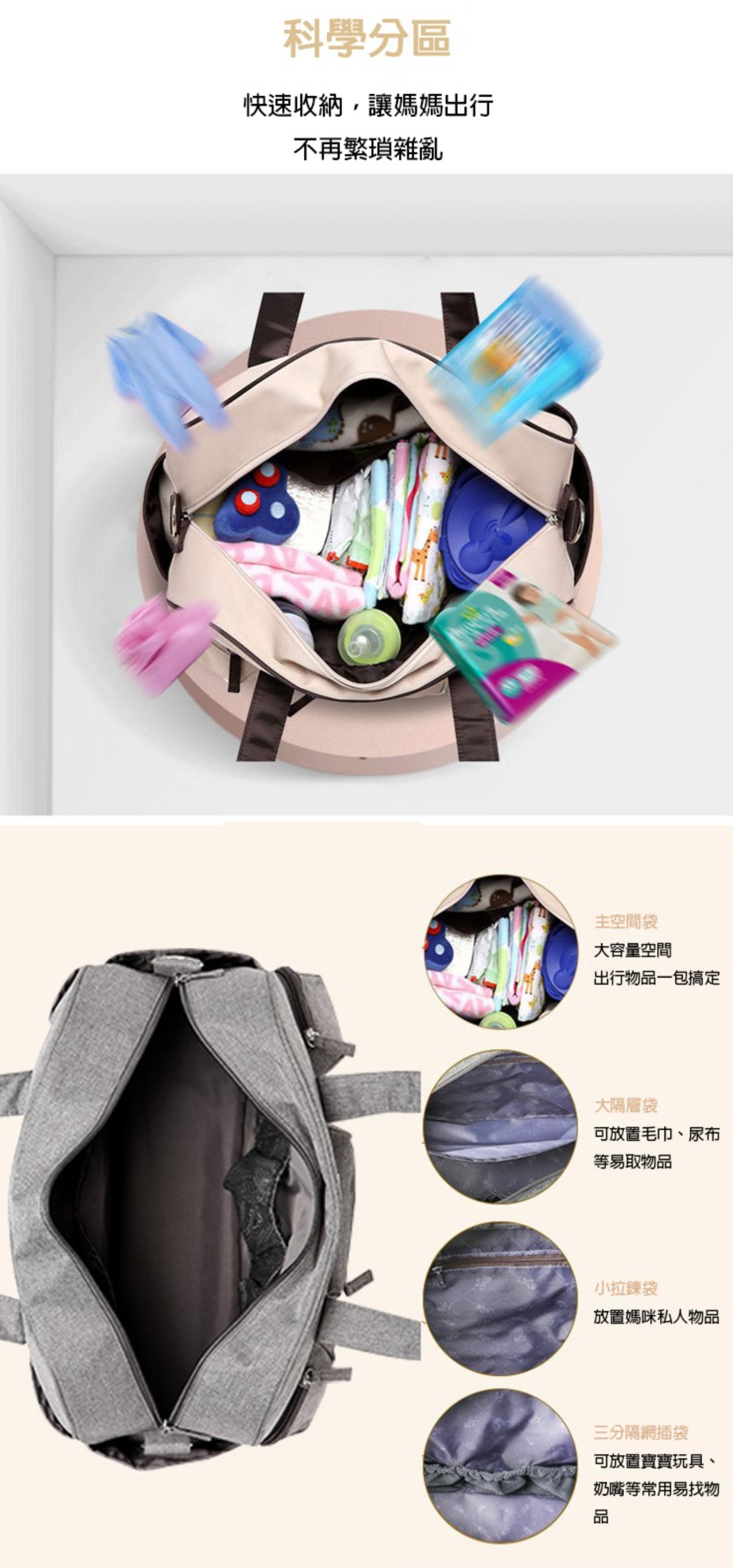 Colorland - 超大容量素面包 旅行包 男生可背-米白色 (45*20*30cm)