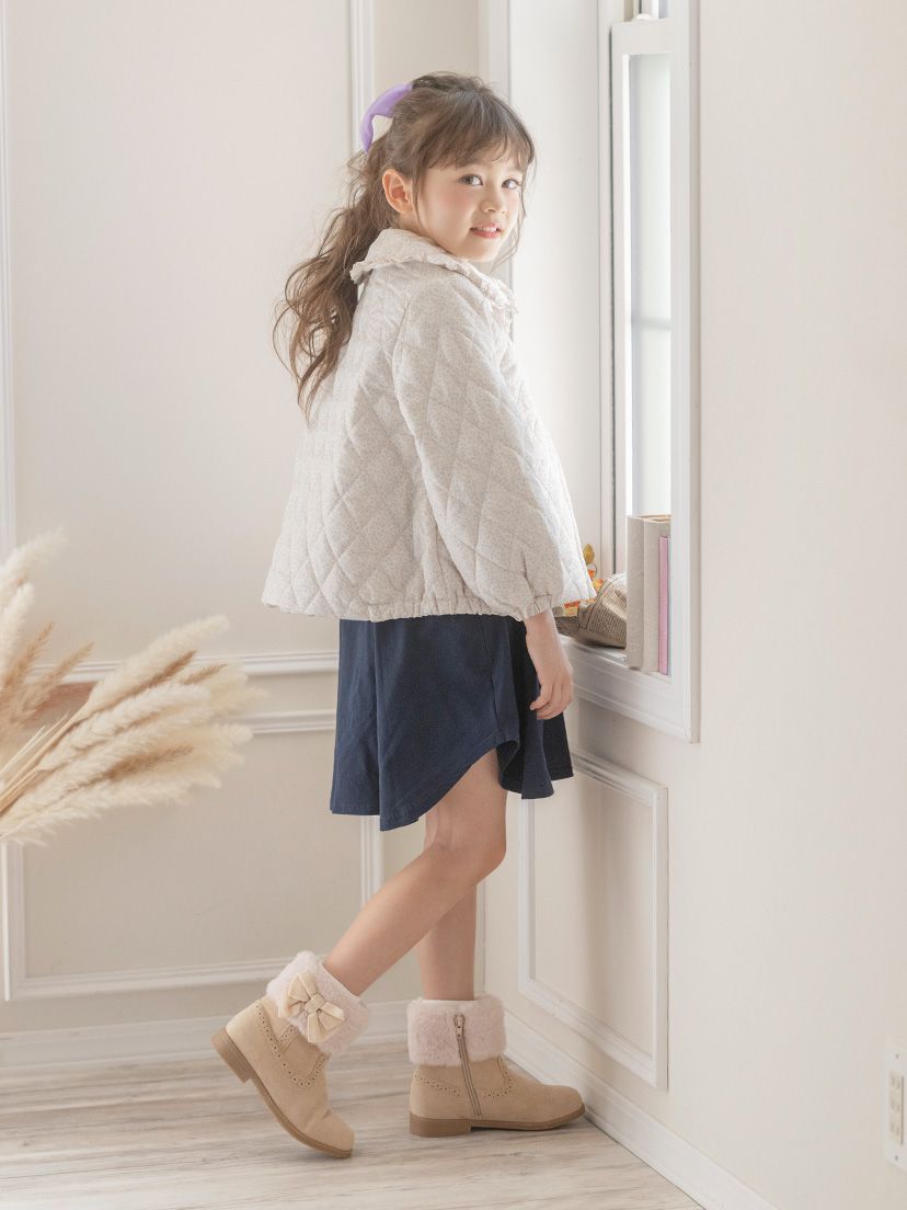 日本 Catherine Cottage - 荷葉領輕量鋪棉絎縫外套-小花-藍紫