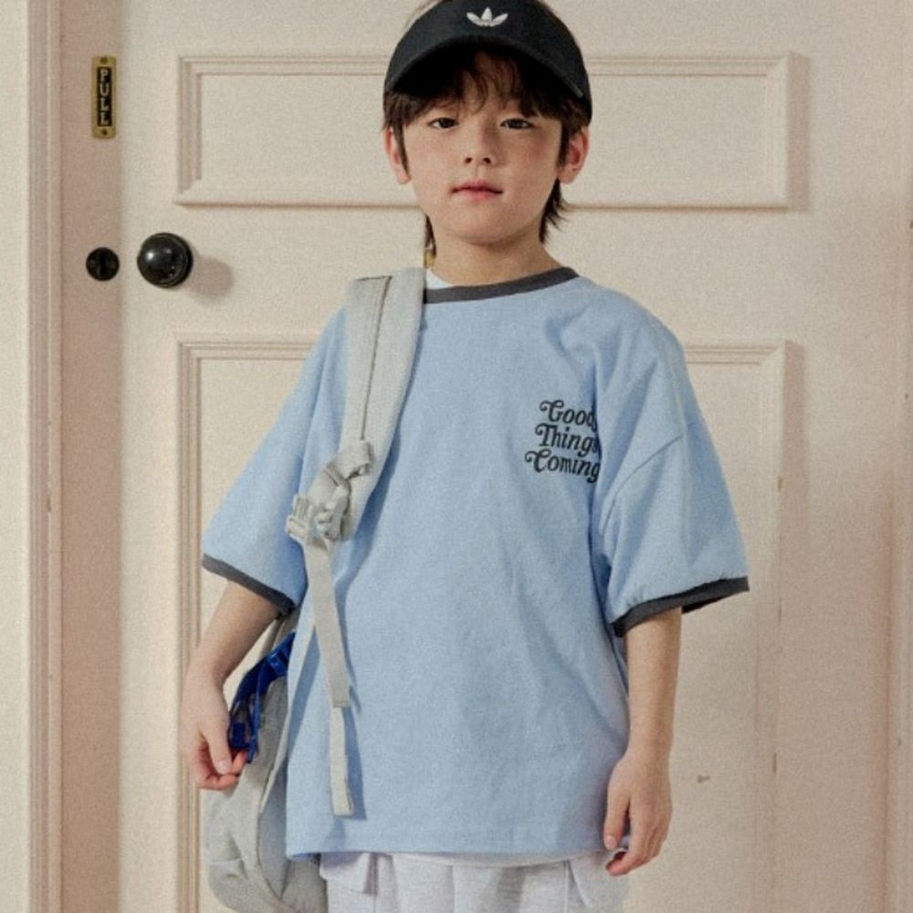 W.S.B. 純棉短袖上衣-胸前文字點綴-灰藍