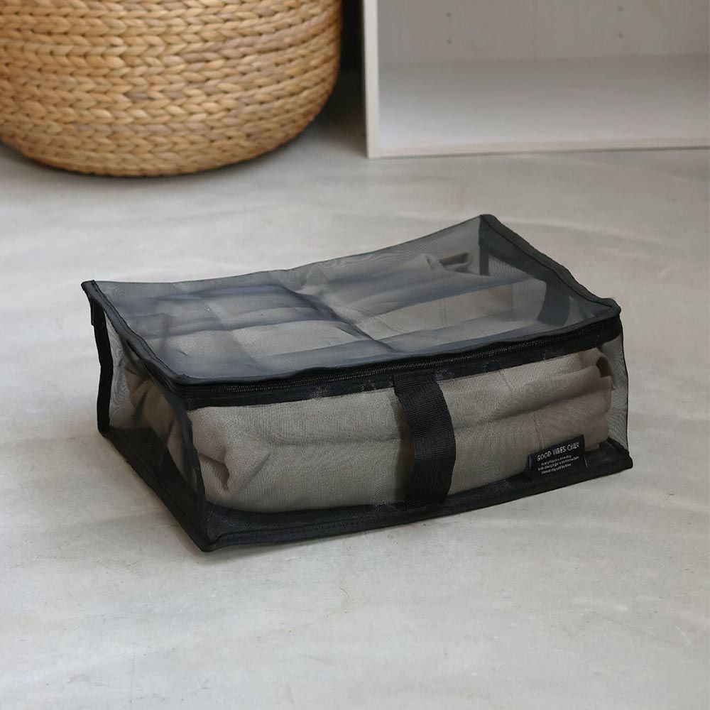 日本代購 - 網眼式多功能衣物收納袋(附提把)-黑 (S(37x12.5x26cm))