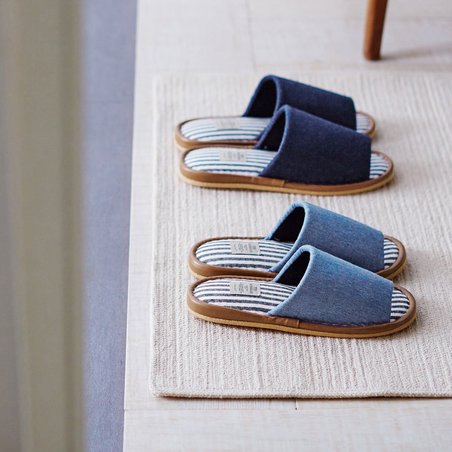 日本千趣會 - 仿丹寧的悠閒室內拖鞋-海軍藍