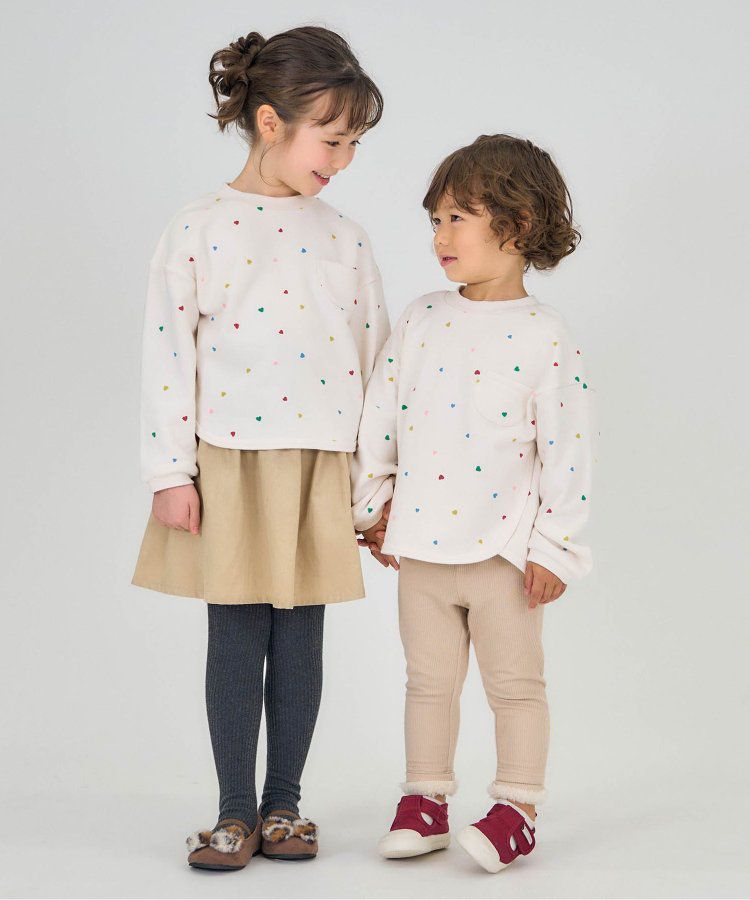 日本 apres les cours - [好評新色]圓領百搭裏毛長袖上衣-彩色愛心-象牙