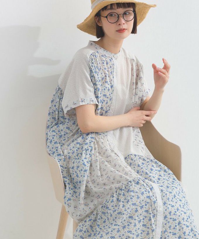 日本 Lupilien - 純棉巴里紗花朵拼布襯衫式洋裝-黃