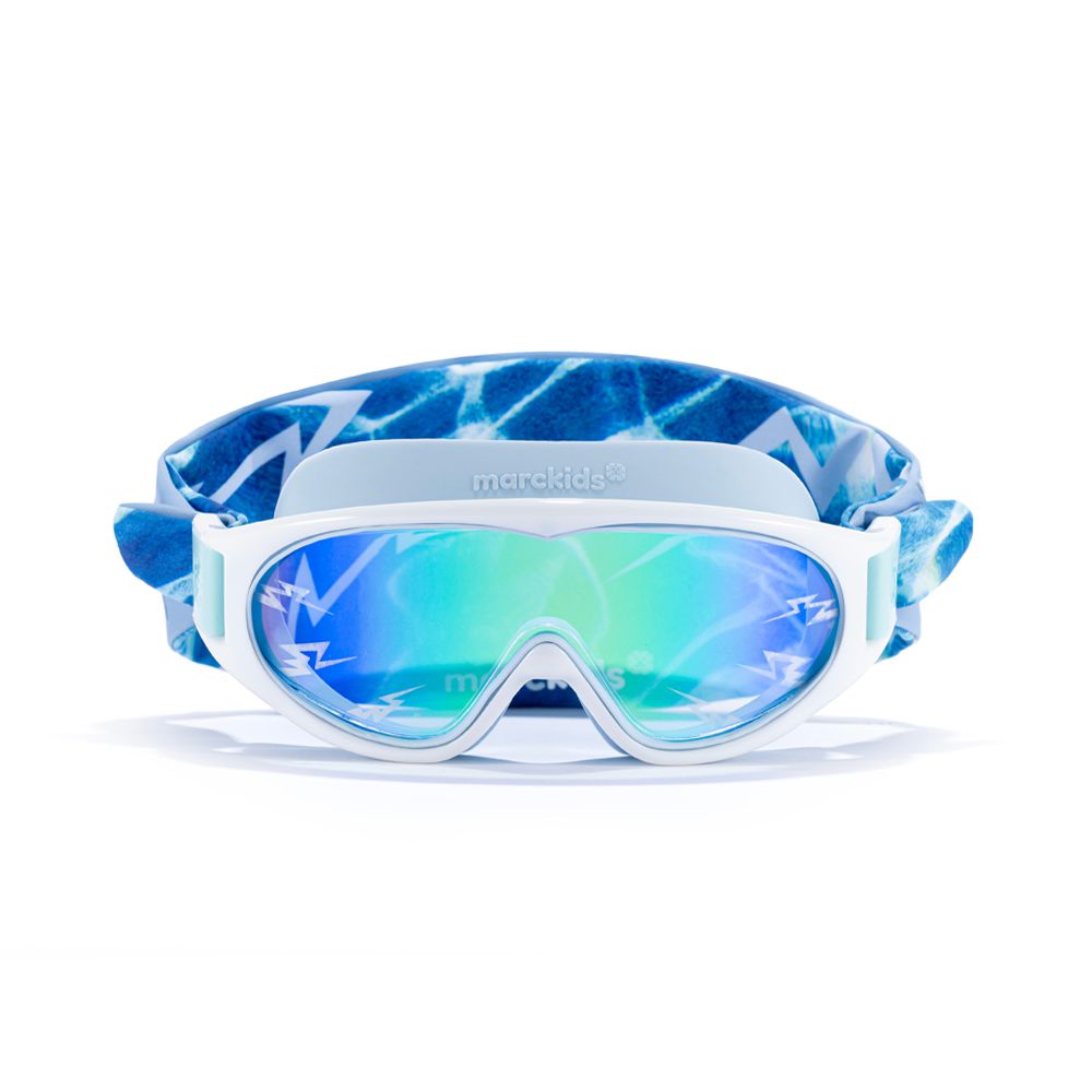 Marckids兒童頭帶式造型大框泳鏡-藍光閃電