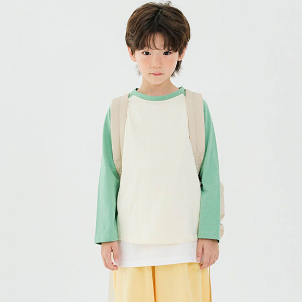 W.S.B. 極簡拼色純棉長袖上衣-綠