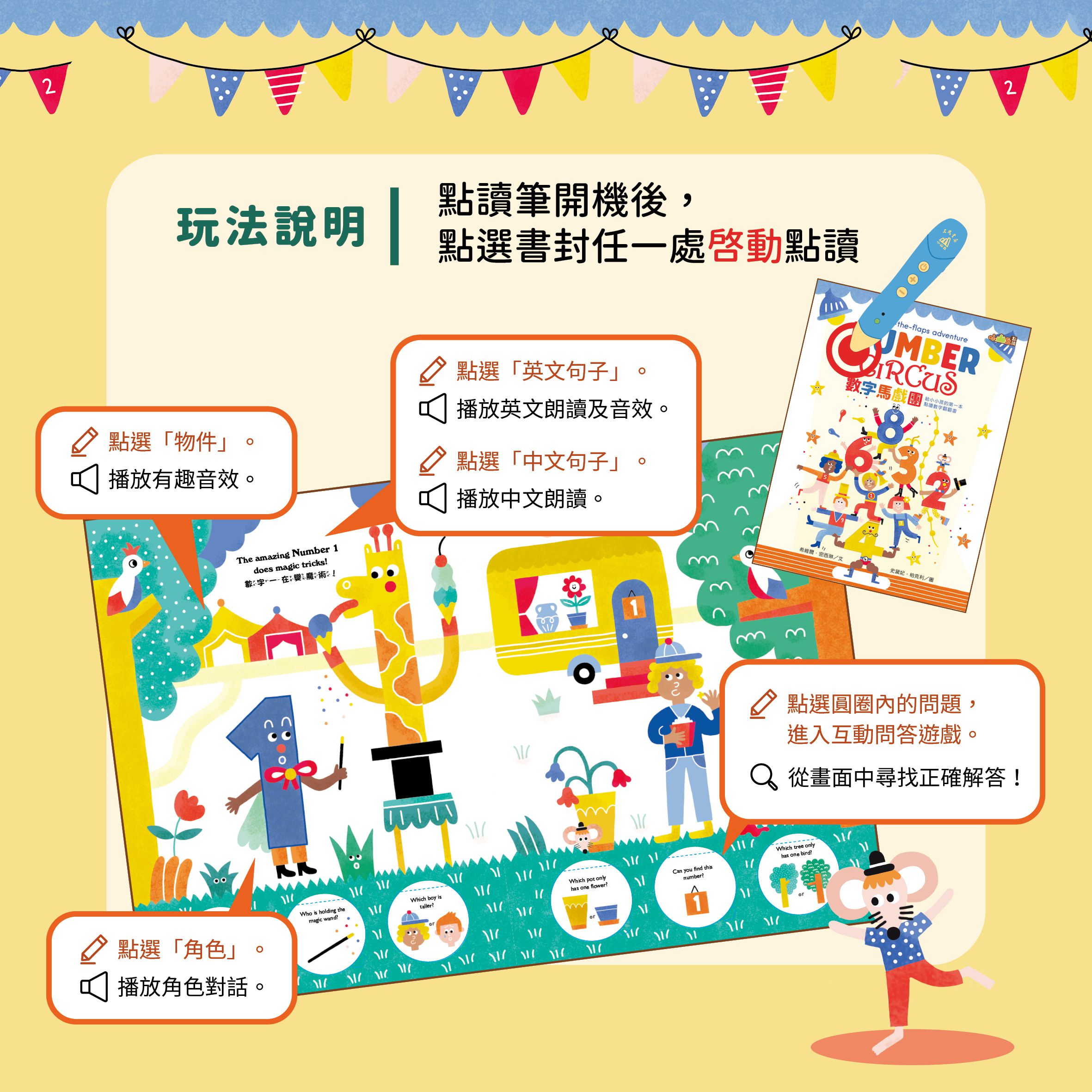 數字馬戲團：給小小孩的第一本點讀數字翻翻書-【小山丘點讀系列】