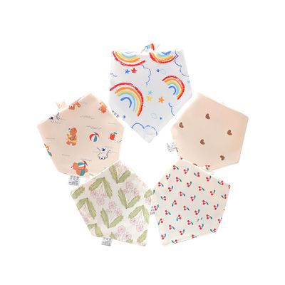 JoyNa - 5條入-棉質三角巾 暗釦口水巾-酸甜櫻桃 (45*34*34cm)