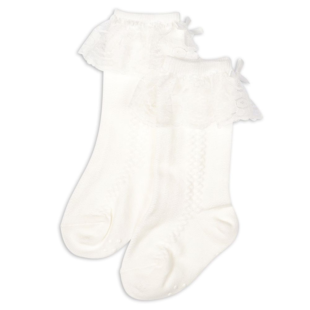 正式長筒襪-蕾絲蝴蝶結-白色 (9～14cm)