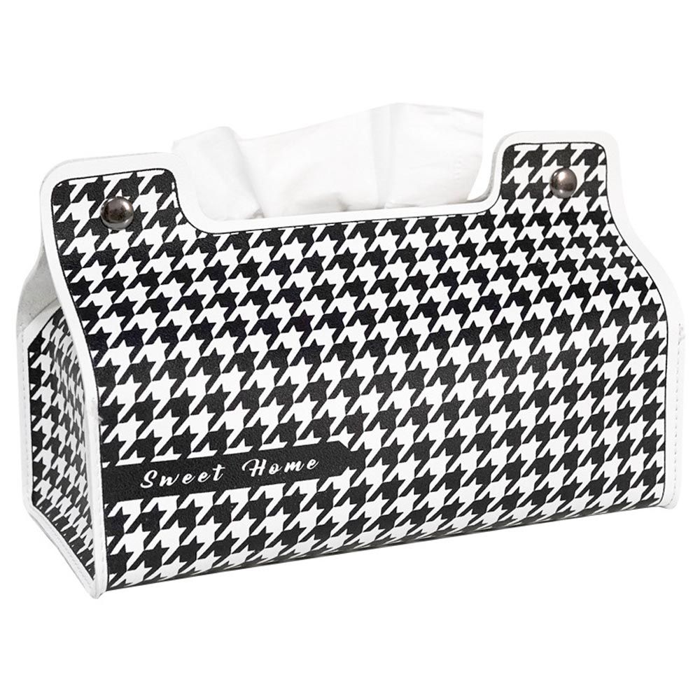 質感皮革掛式面紙盒-千鳥紋-黑+白 (23x10.5x15cm)