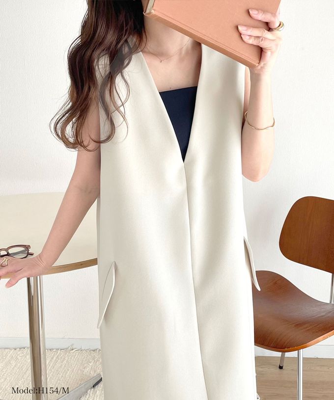 日本 Classical Elf - 簡約深V領氣質線條背心裙-摩卡棕