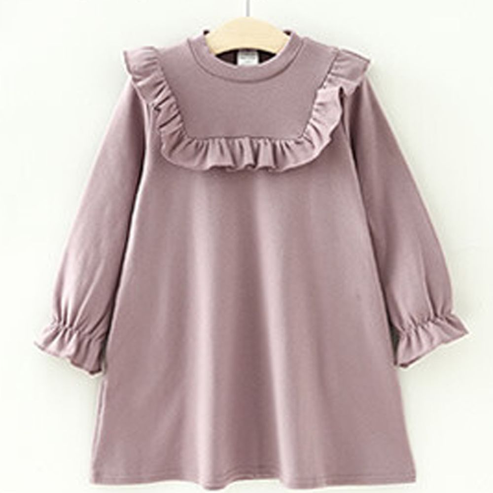 日本 Maison de Ravi - 方形荷葉領長袖洋裝(薄裏起毛)-星塵紫