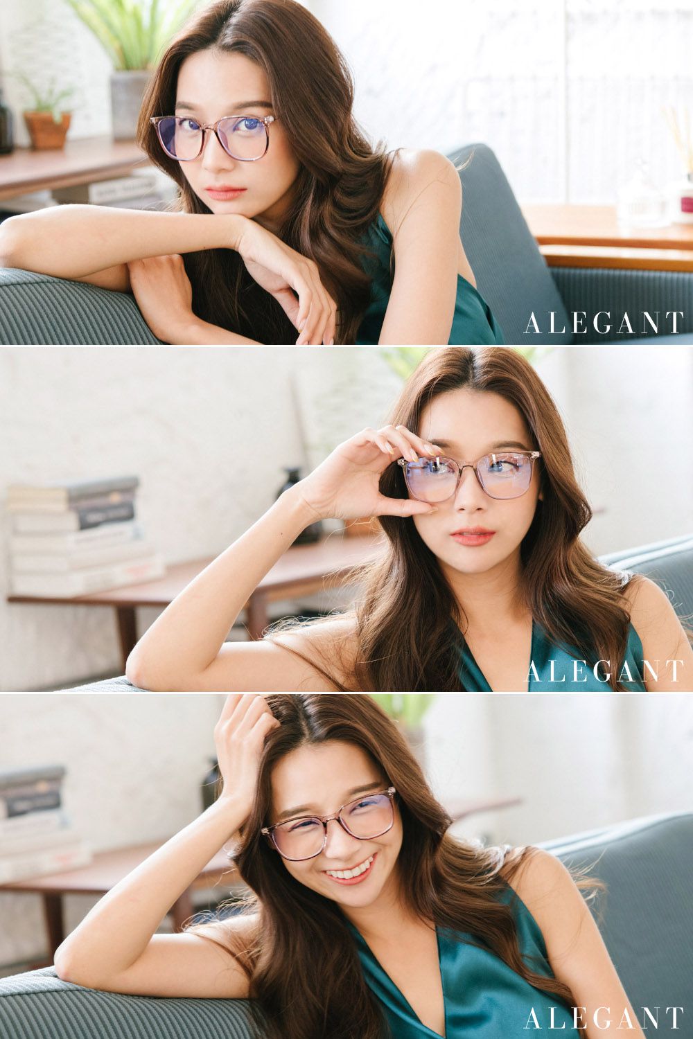 ALEGANT - 日雜經典百搭款TR90輕量透視感迷蝶紫色方框UV400濾藍光眼鏡