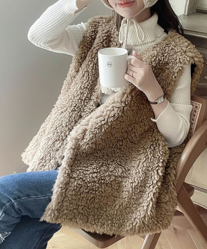 日本 Classical Elf - 雙面穿時尚泰迪熊毛絨背心-軍綠