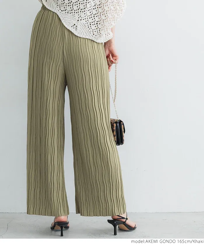 日本 COCA - [可剪裁] 百搭波浪紋垂墜寬褲-深灰