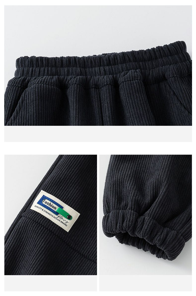 加絨腰鬆緊休閒工裝保暖長褲-小小標籤-奶咖啡色