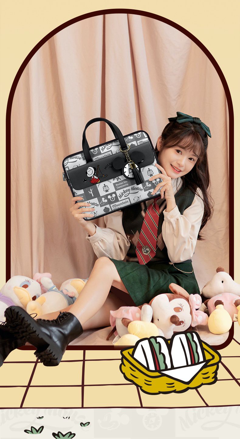 迪士尼手提電腦包-米奇釣魚-紅+米白