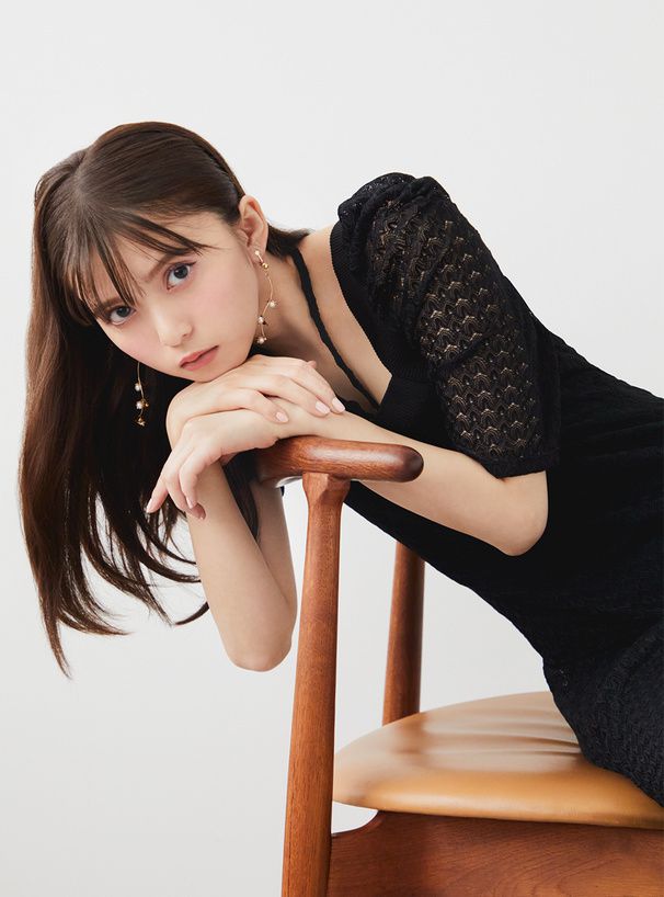 日本 GRL - 優雅蕾絲後綁帶短袖洋裝-黑