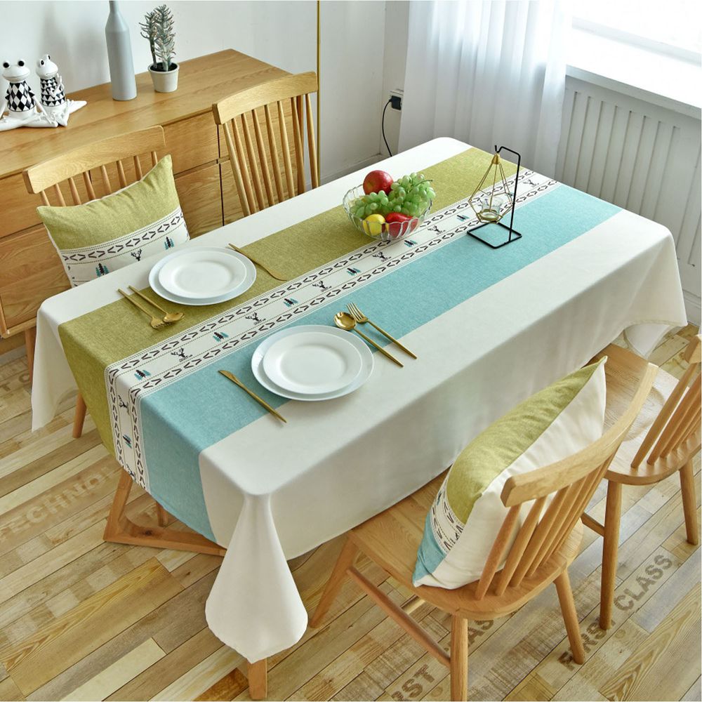 防水防油免洗桌布-北歐圖騰-藍綠色