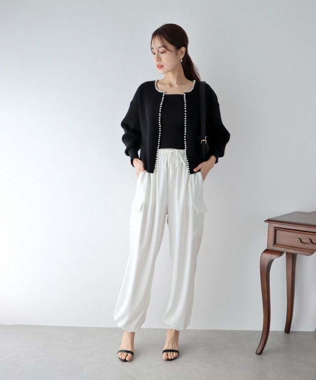 日本 BLUE EAST - 珍珠公主短版針織外套-米杏