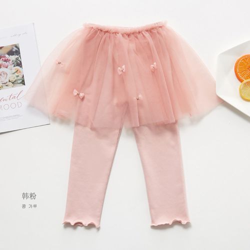 FANMOU - 內搭褲裙-蝴蝶結紗裙-粉色