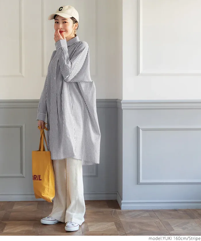 日本 COCA - 質感翻領排扣中長版襯衫-深灰