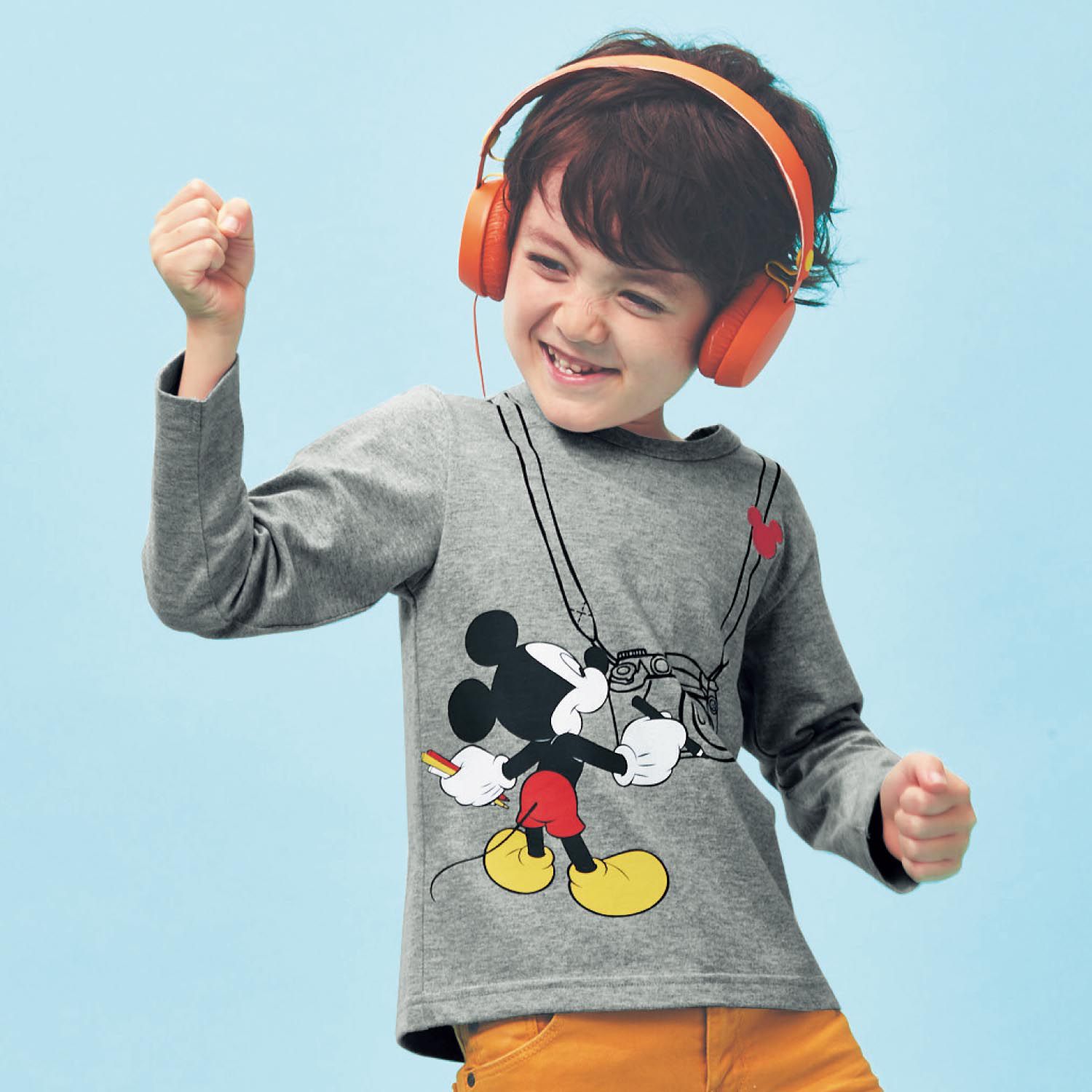 日本千趣會 - 迪士尼印花長T-米奇手繪相機-灰