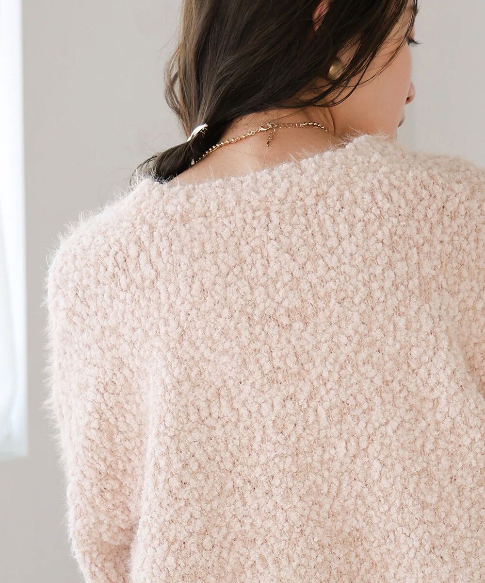 日本 Bab - 柔軟蓬鬆毛毛V領針織上衣-藍