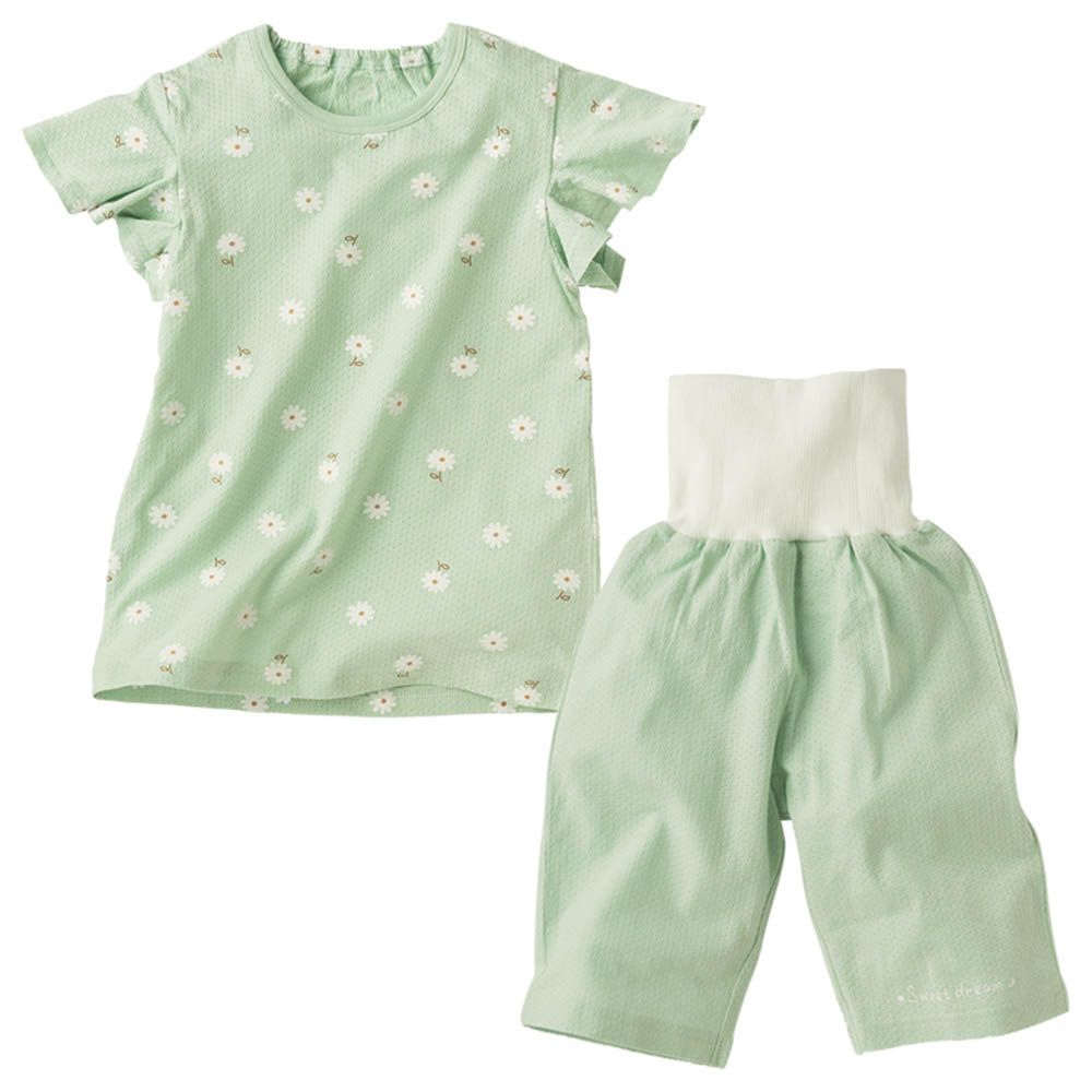 短袖家居服-附肚圍小花-綠色