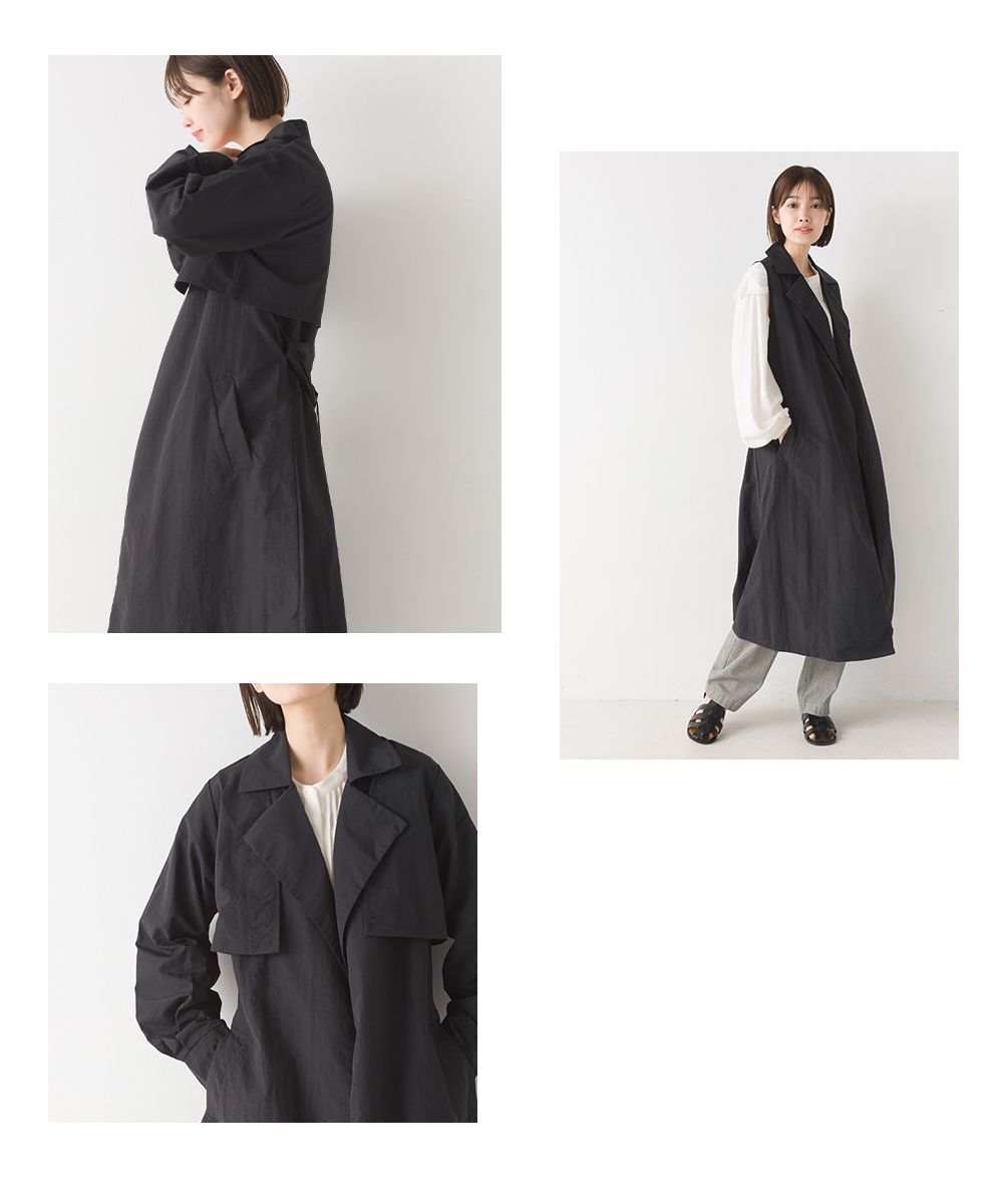 日本 OMNES - 3WAY多層式穿搭長版風衣外套-淺灰棕