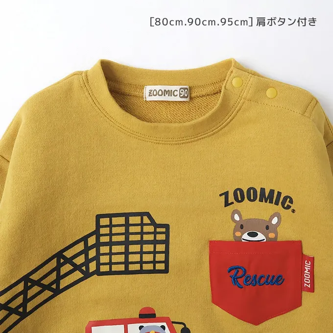 日本 ZOOLAND - 熊熊救援隊 消防車印花長袖上衣-芥黃