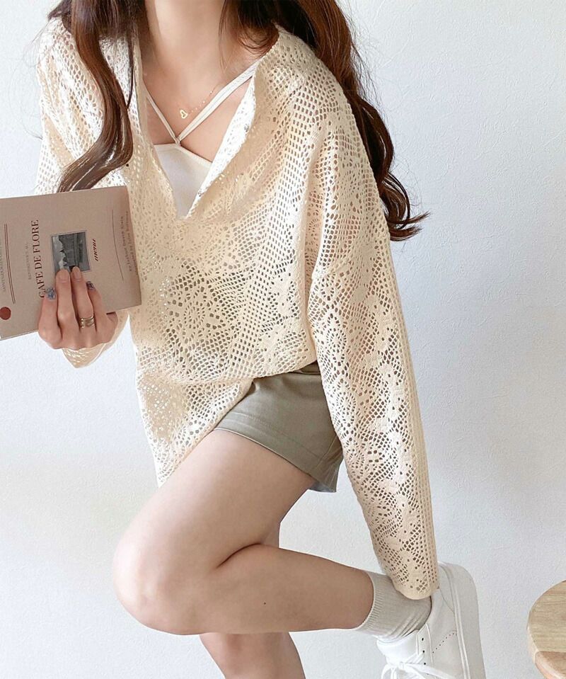 日本 Classical Elf - 春日浪漫鉤針長袖上衣/罩衫-米杏