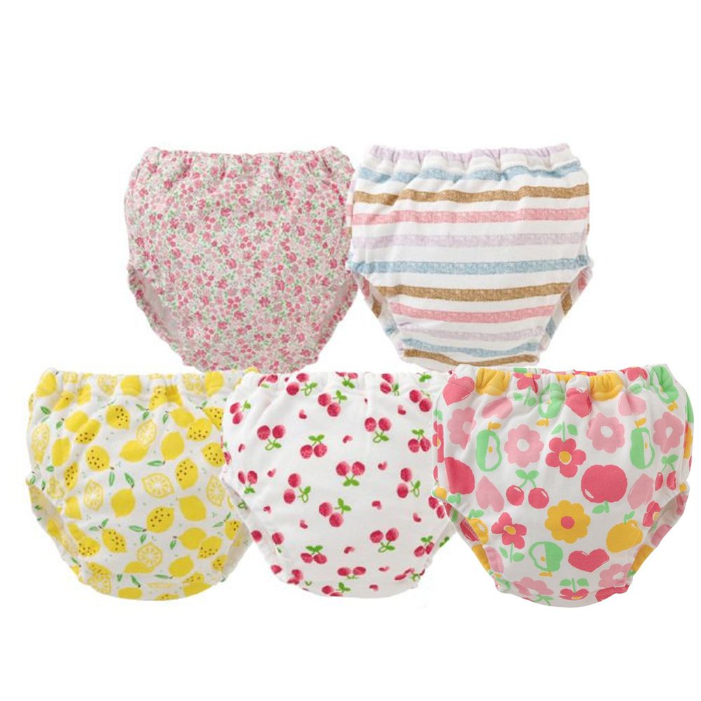 日本 Chuckle Baby - 四層學習褲(五件組)-水果花朵-分離式