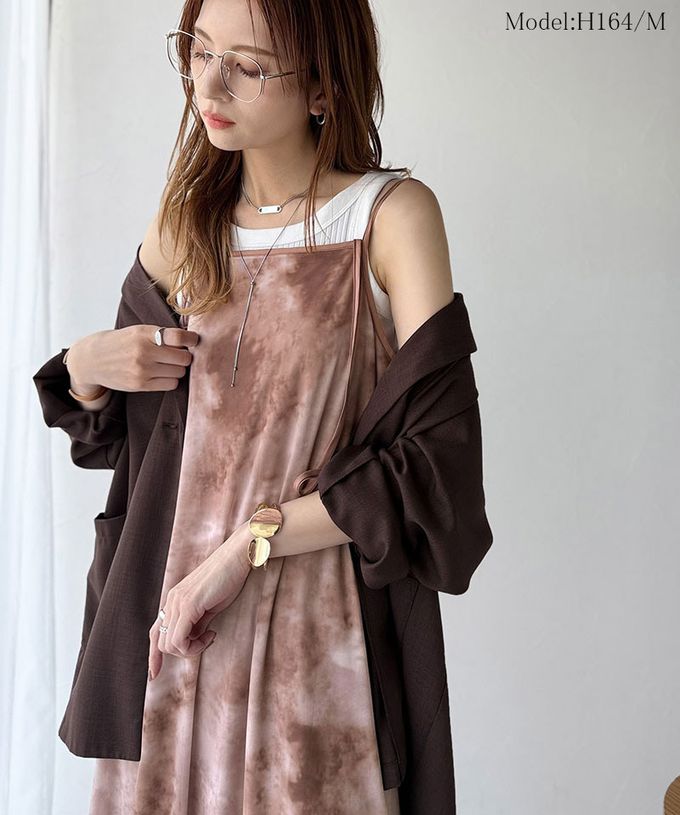 日本 Classical Elf - 2way奢華薄紗大理石印花吊帶洋裝-橙紅