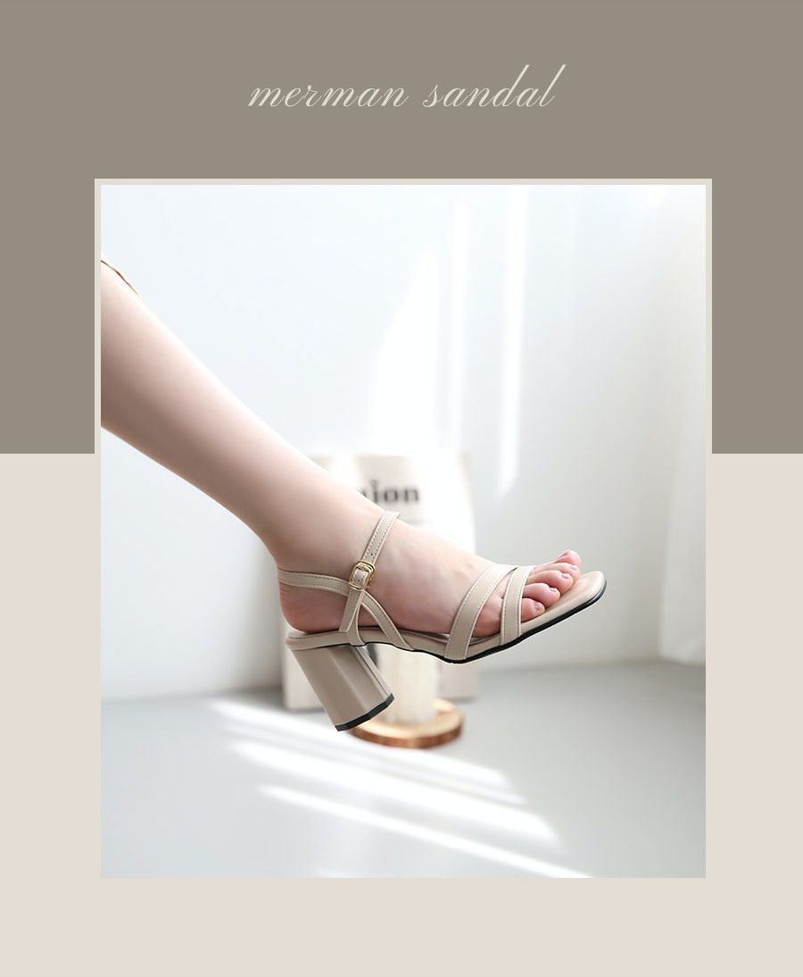 韓國 Dangolunni - 3cm氣質細帶粗跟涼鞋-杏