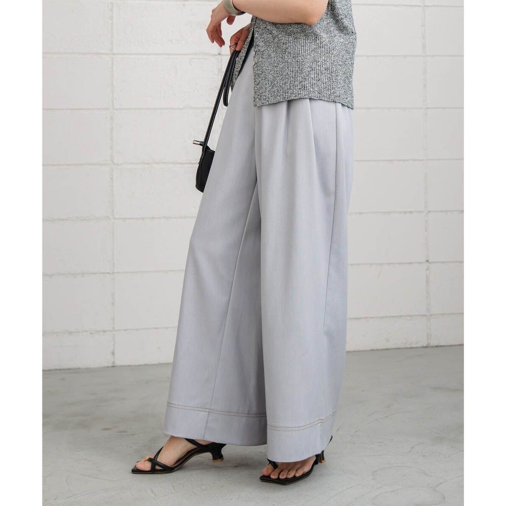 簡潔縫線俐落寬版長褲-灰