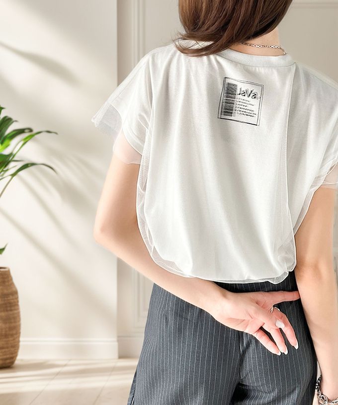 日本 Classical Elf - Java 薄紗分層法式袖上衣-背標籤印花-白