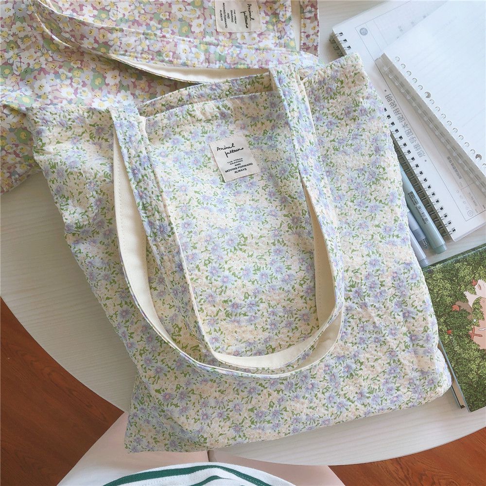 碎花單肩手提帆布袋-淺紫X米花 (37*35cm)