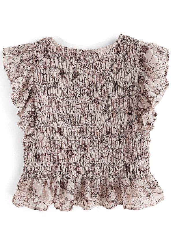 日本 GRL - 甜美碎花雪紡飛飛袖上衣-淺卡其 (F)