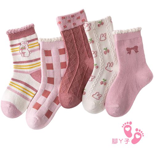腳ㄚ子 - 幼/兒童棉質中筒襪 童襪 襪子 棉襪 兒童襪-草莓兔兔